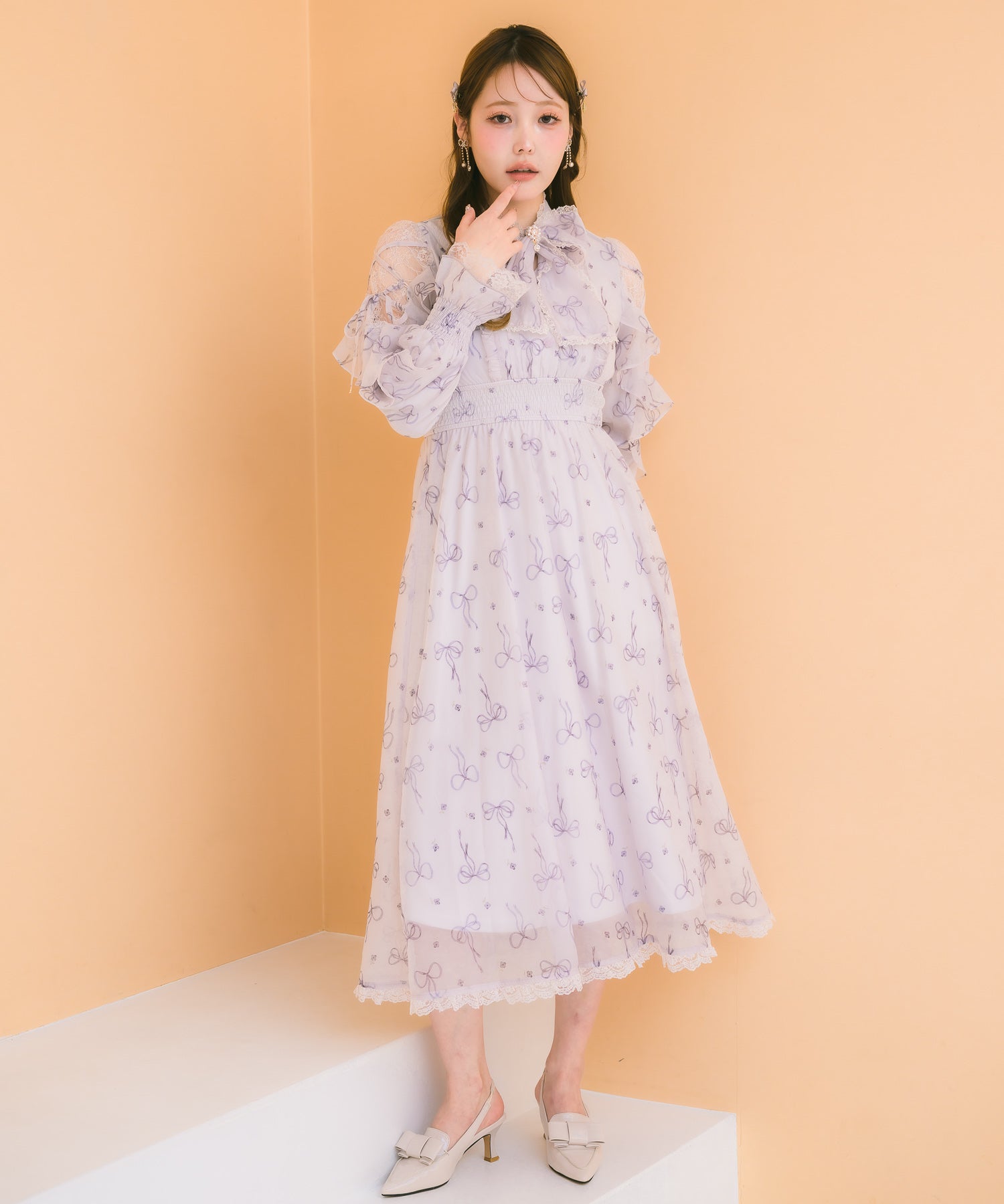 リボン柄シアーロングワンピース | Rlab store