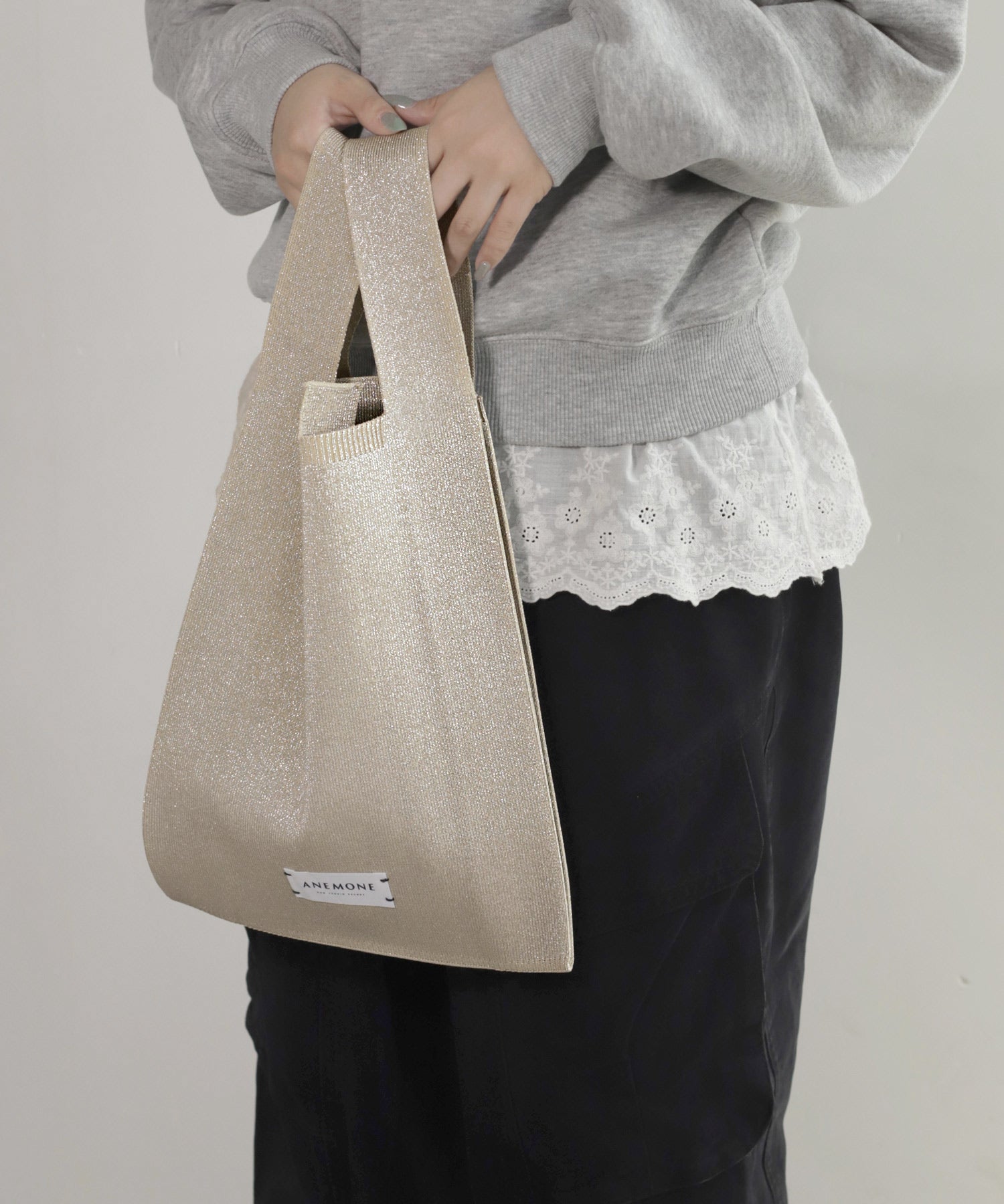 ANEMONE】ラメニットトートバッグ[M]｜アネモネ・シエナロゼ・ミミサン