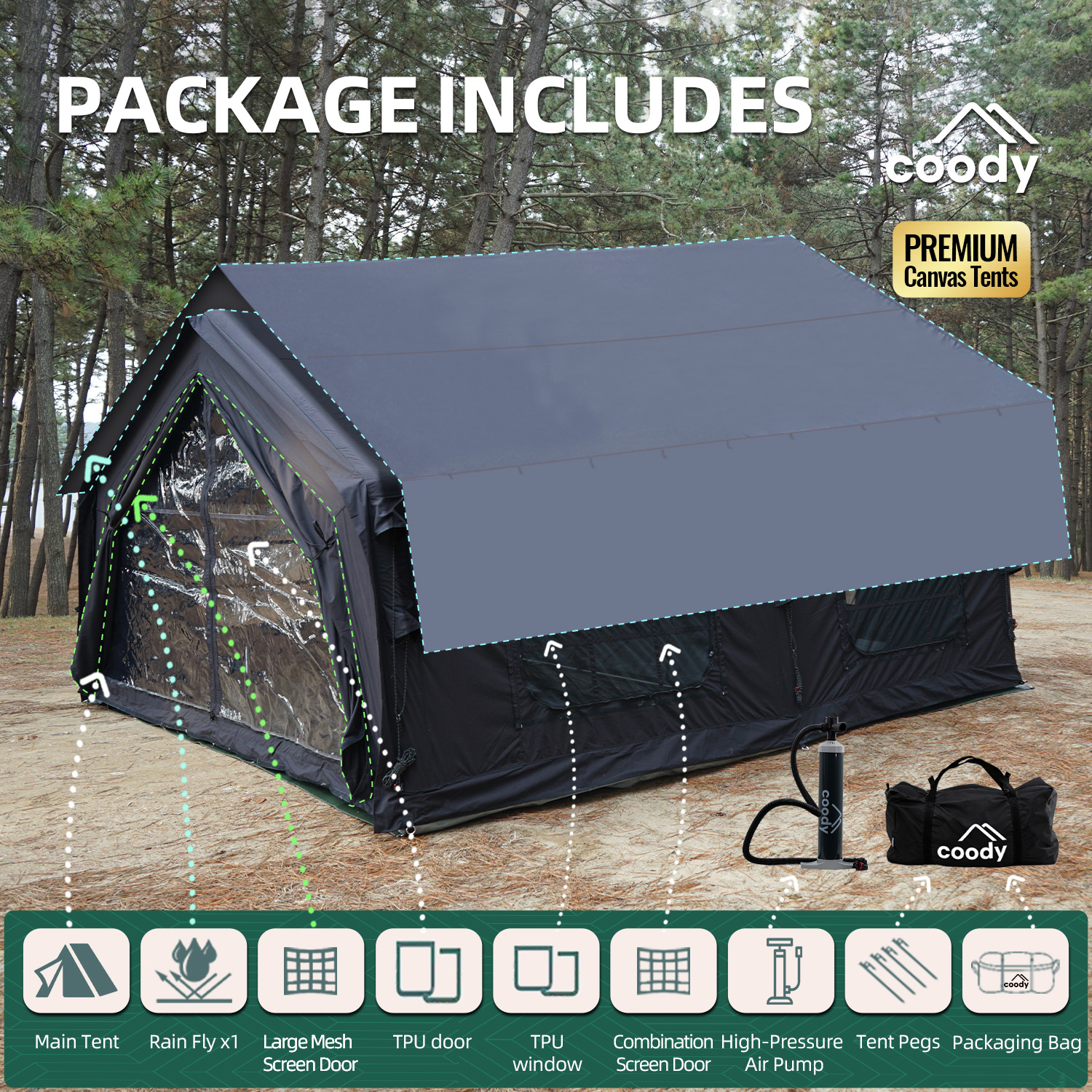 Coody Familia 17.2 エアテント-ブラック 高級屋外キャンプテント