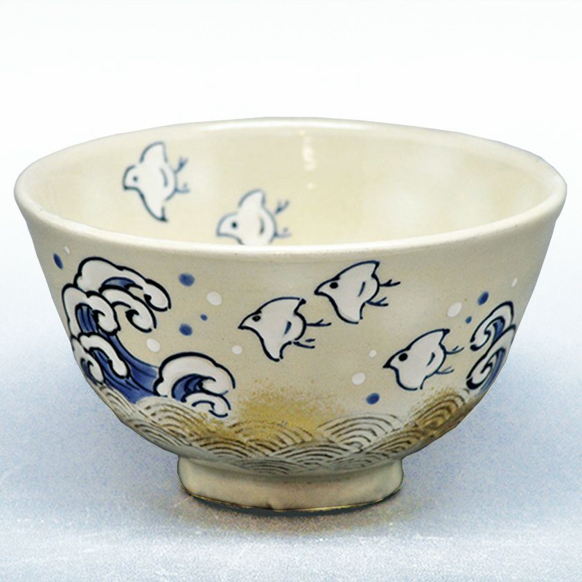 茶道具 抹茶茶碗（まっちゃちゃわん） 茶碗 粉引 波千鳥 清和窯 | 千年