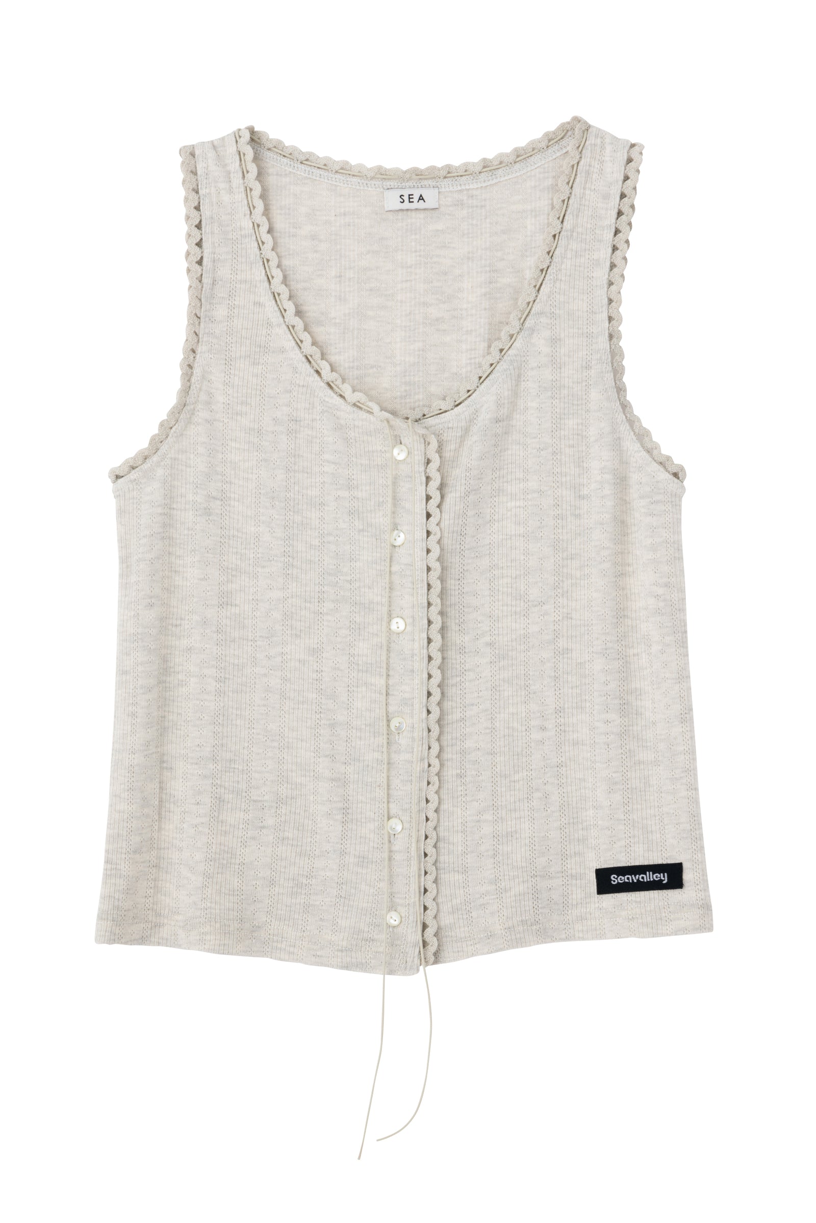 SEA EYELET RIBBED SLEEVELESS CARDIGAN