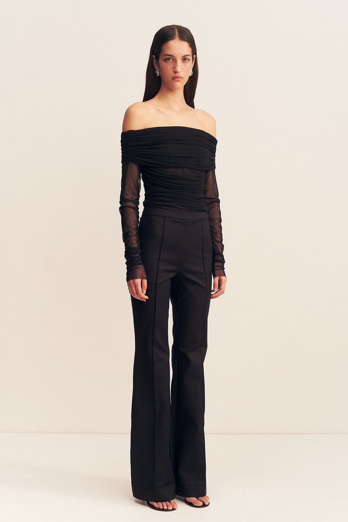 Mira Long Sleeve Off Shoulder Top | Black | Tops | Shona Joy