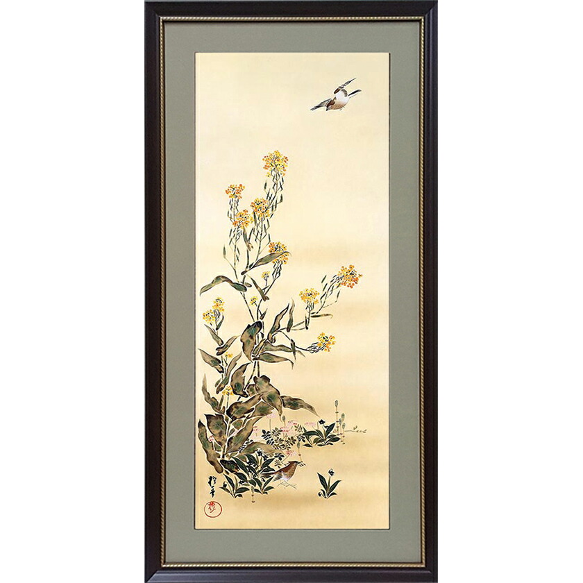 楽天市場】酒井抱一 「十二か月花鳥図」 八月 秋草に螽斯図 額装 : 光