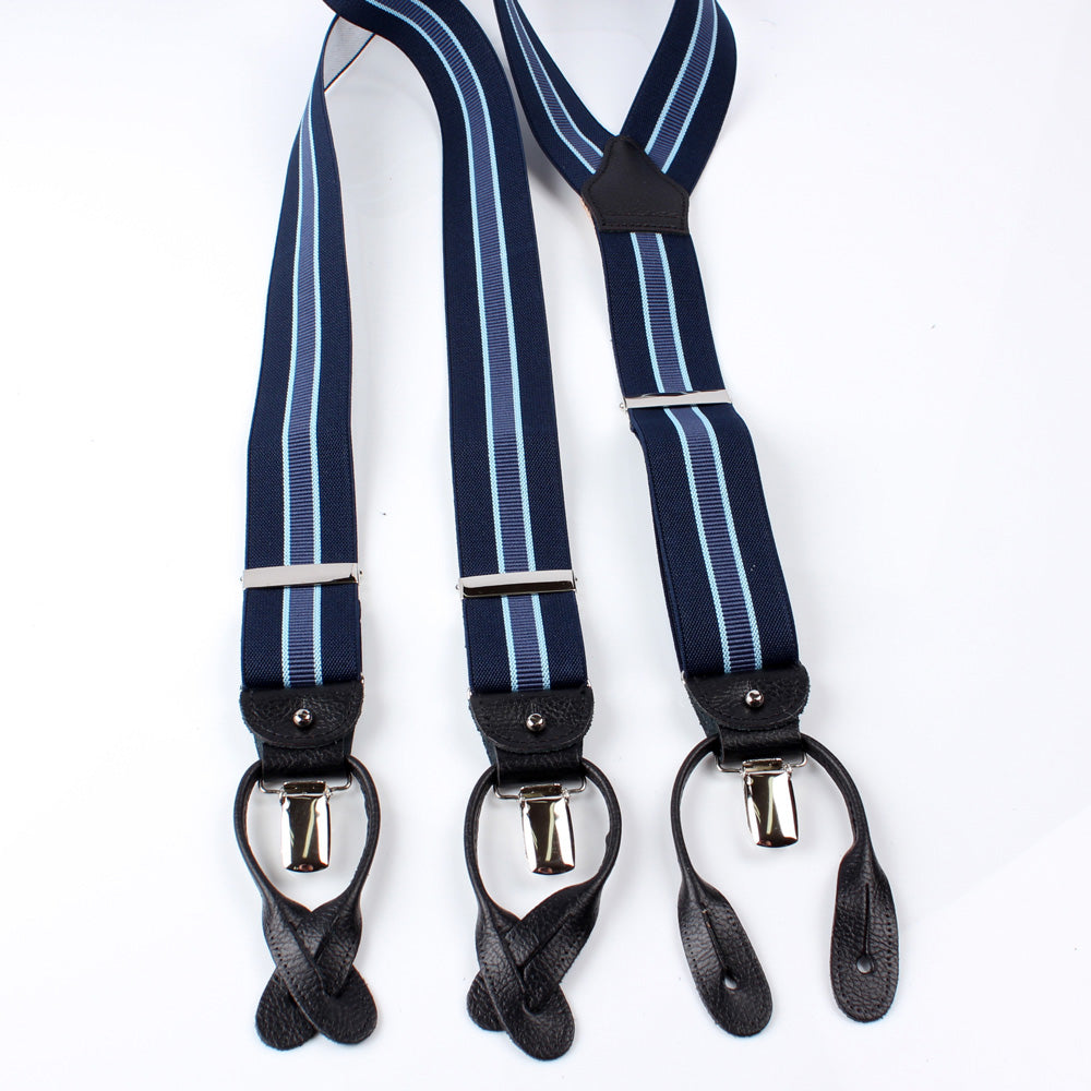 サスペンダー アルバートサーストン 英国製 35mm ネイビー×ブルーライン