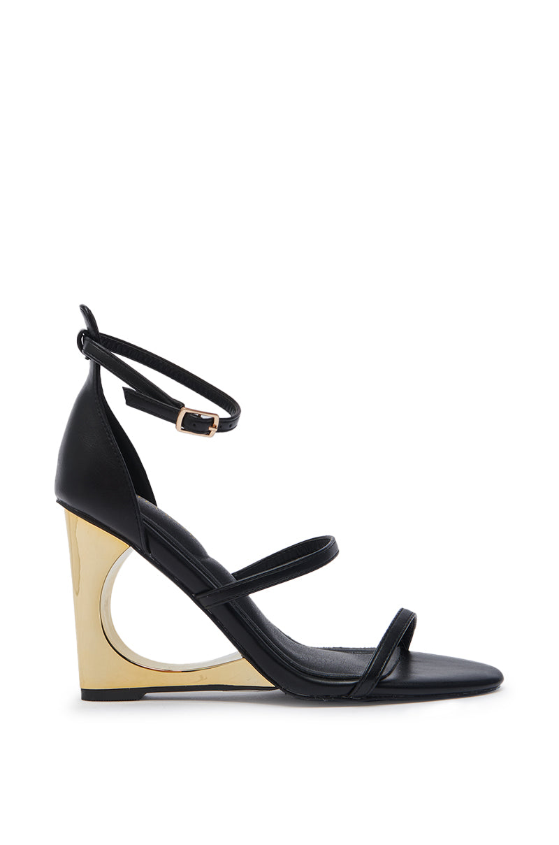 AZALEA WANG AYYAR BLACK GOLD WEDGE HEEL SANDAL – AKIRA