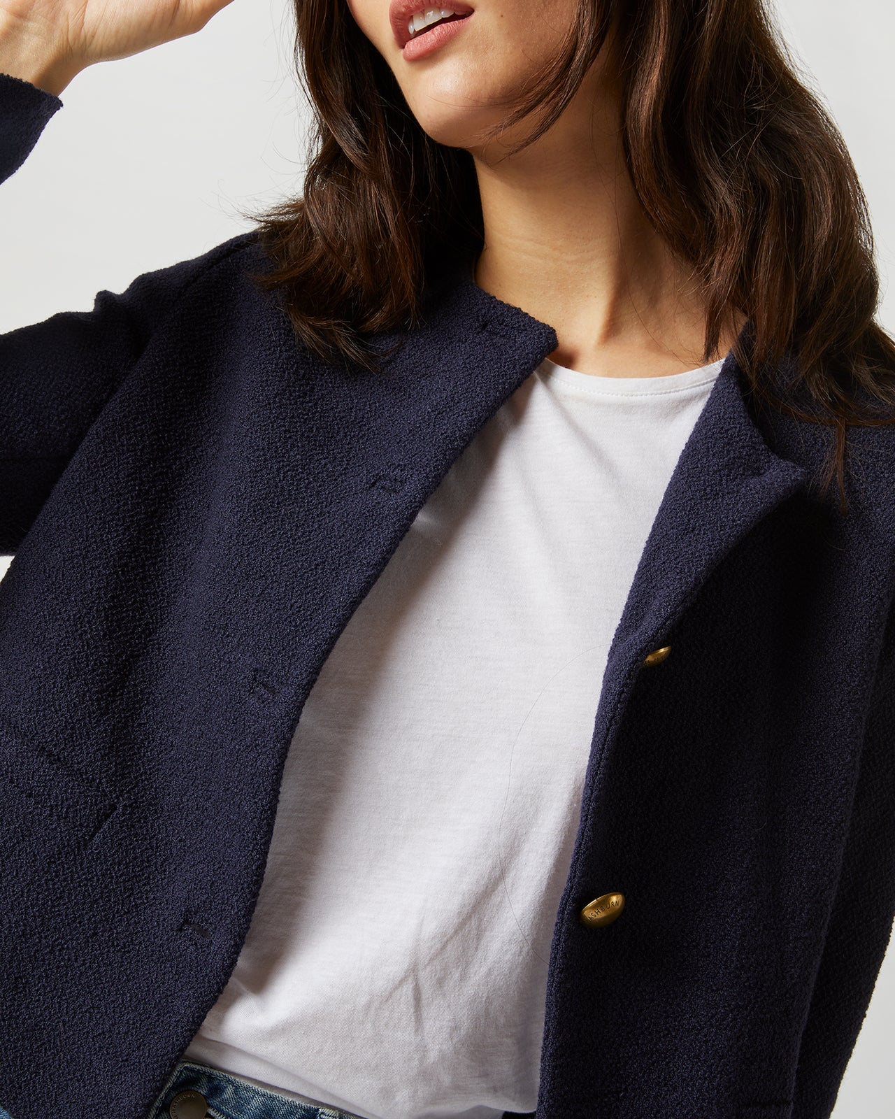 Megan Cardigan Jacket in Navy Bouclé Tweed | Shop Ann Mashburn