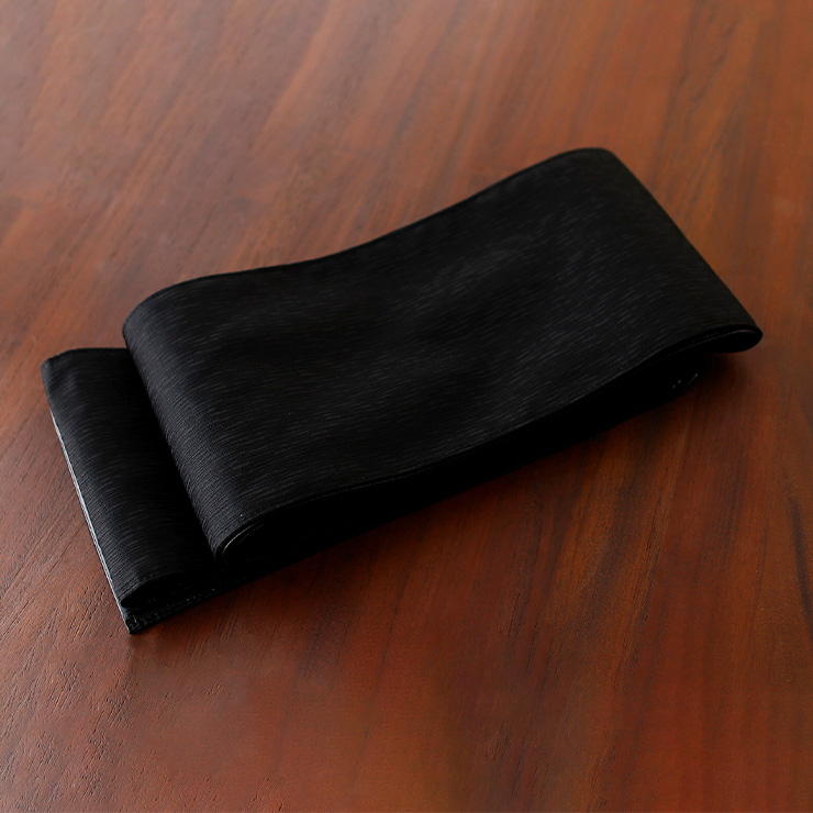 日本製] 洗える レザー調 リバーシブル 半幅帯 (黒色 クロコ) ブラック