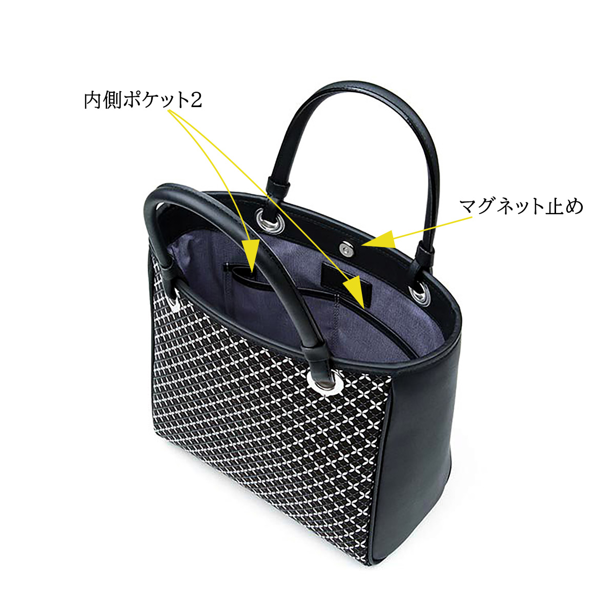 印傳屋（INDEN-YA） 印伝 手提げ バッグ そよか 七宝 黒 ブラック 伝統