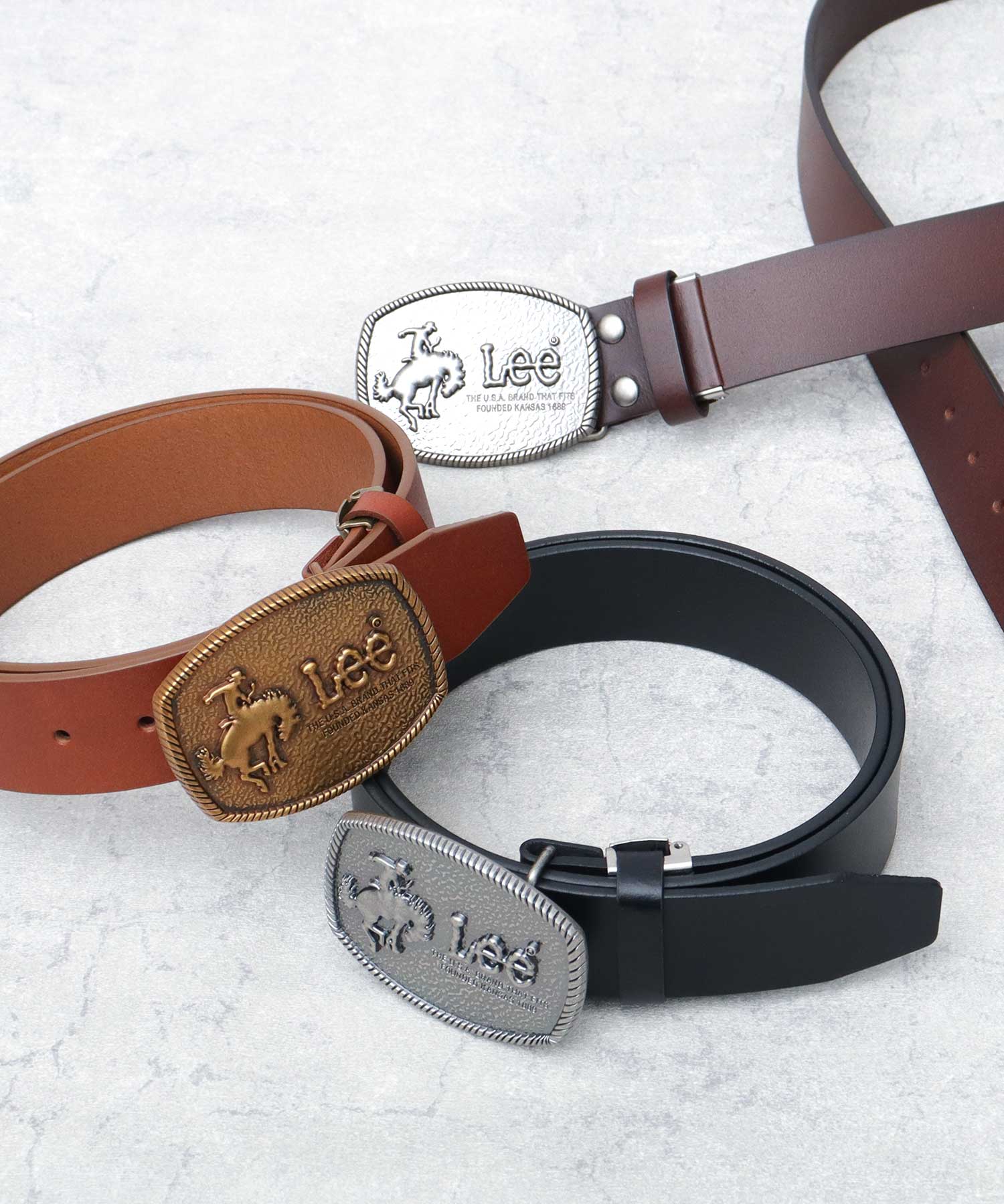 Lee（リー） 本革 レザーベルト メンズ 跳ね馬 ウエスタン 大きめ
