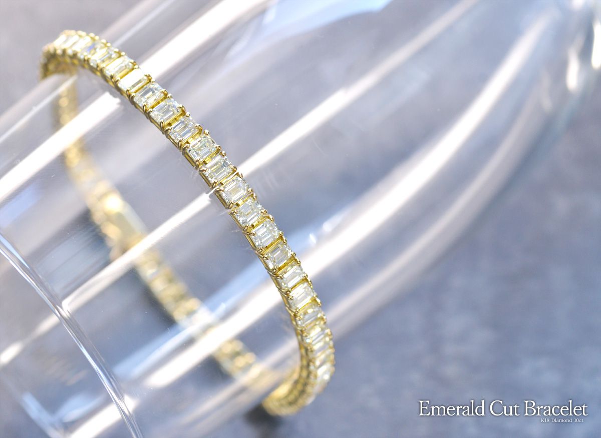 ブレスレット メンズ 18金 18k K18 エメラルドカット ダイヤモンド 10