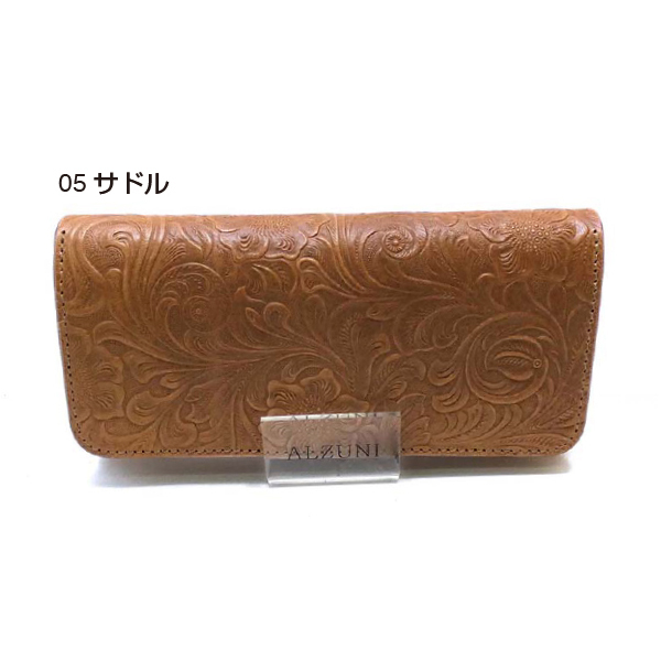 二つ折り長財布 花柄 型押し サドルレザー メンズ レディース 薄い