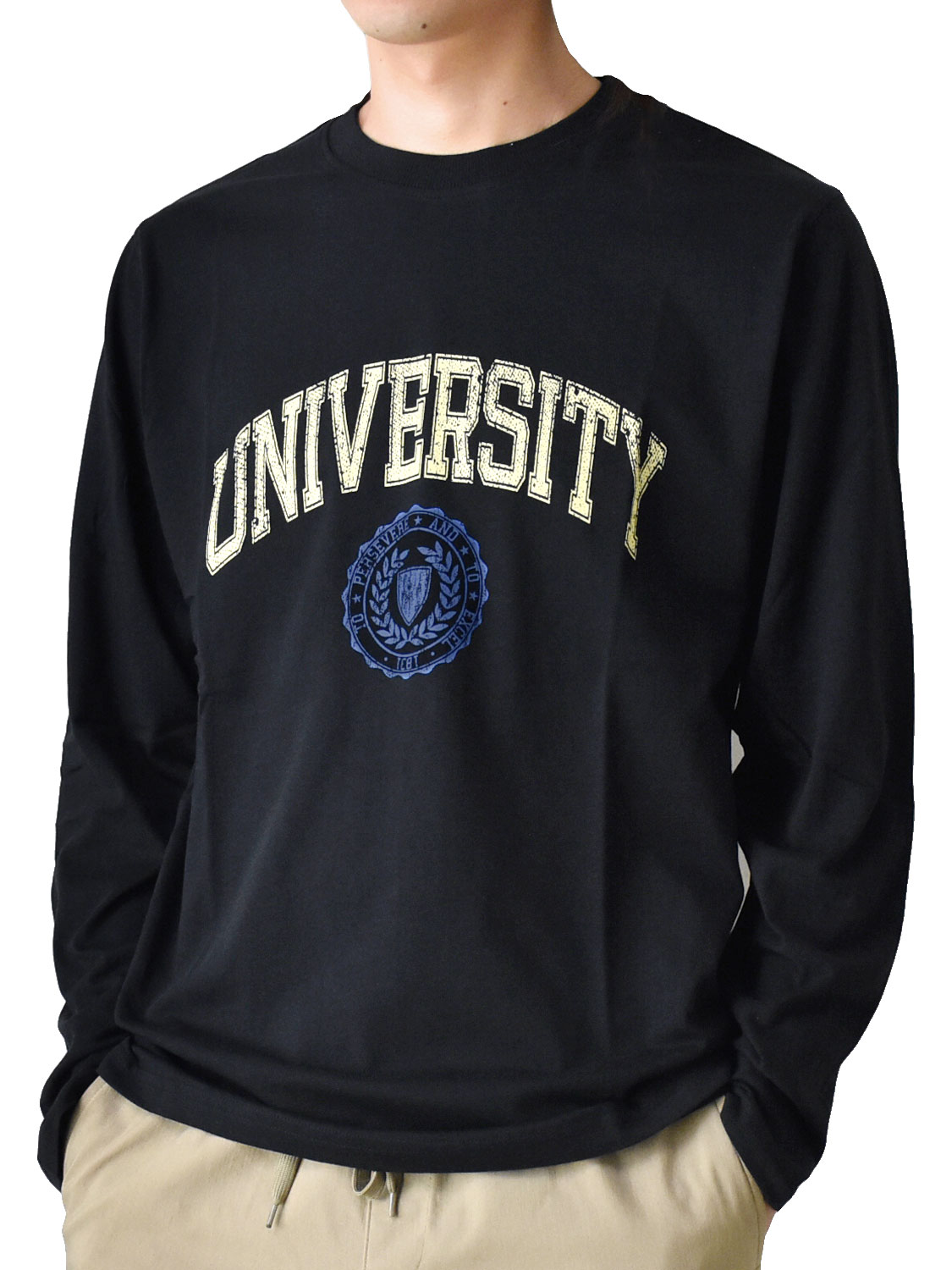 ARONA 長袖Tシャツ メンズ プリント 文字 ロンT ロングTシャツ セール