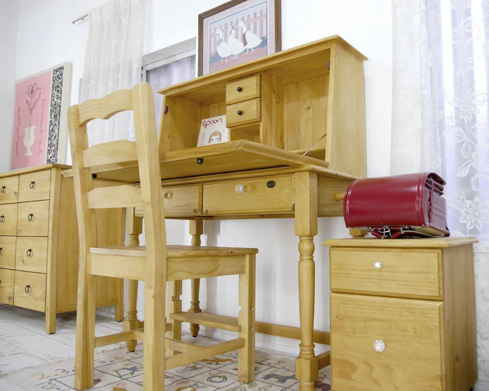 カントリー調 ライティングビューロー 無垢木製 ライティングデスク