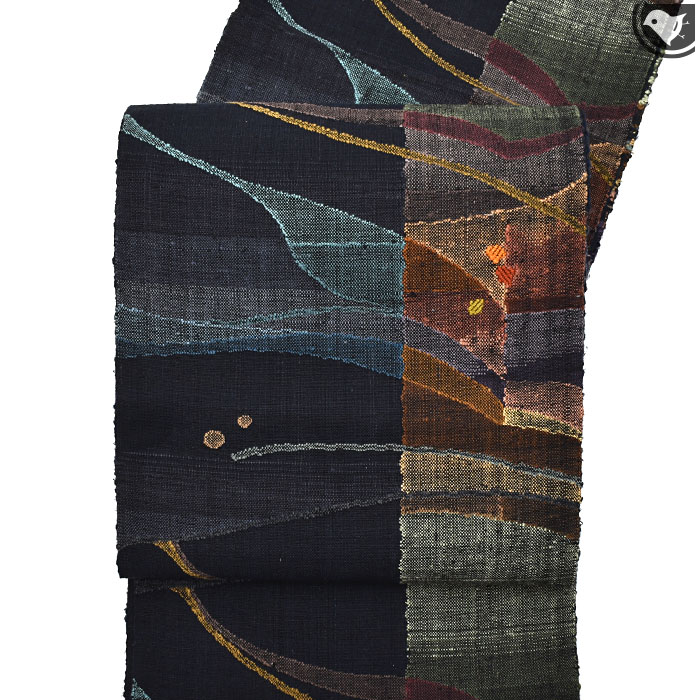 訳あり帯！)西陣織 老舗 渡文 謹製 手織り 真綿紬 八寸 名古屋帯 正絹