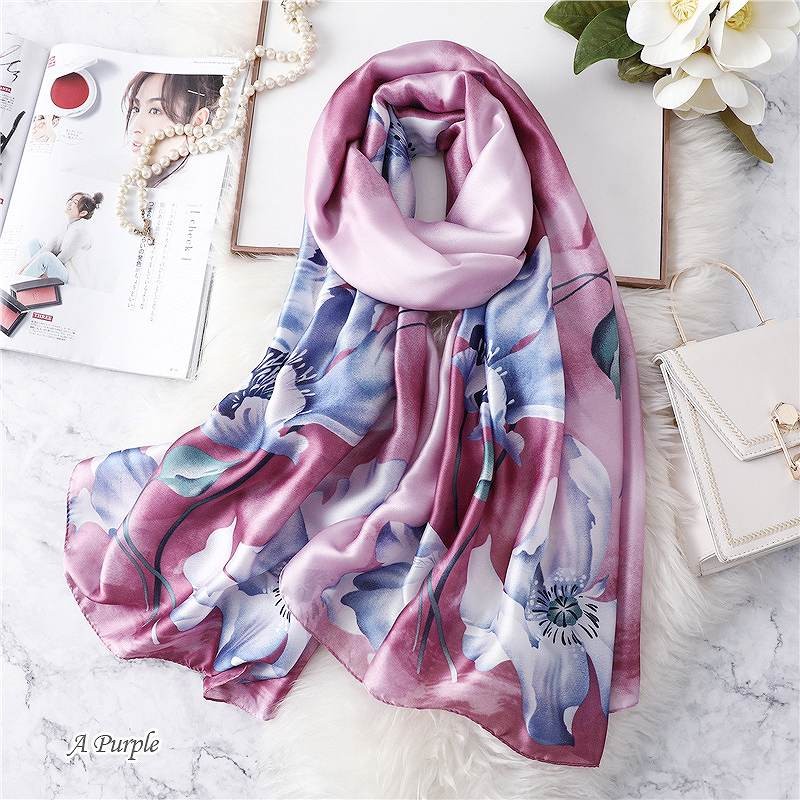 ストール/ストール/エレガントな花柄プリントサテン大判ストール 結婚