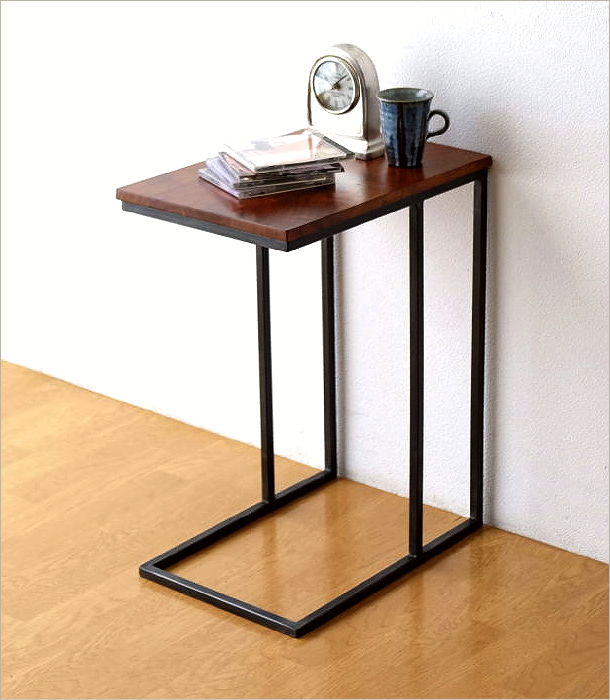 サイドテーブル 木製 アイアン コの字型 ソファサイドテーブルマガジン