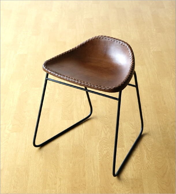 スツール レザー アンティーク おしゃれ 本革 革張り ロートアイアン