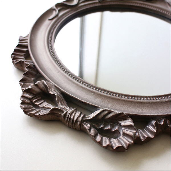 鏡 壁掛けミラー おしゃれ 壁掛け リボン 天使 アンティーク