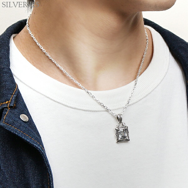 ネックレストップ メンズ シルバー ジルコニア スクエア 人気