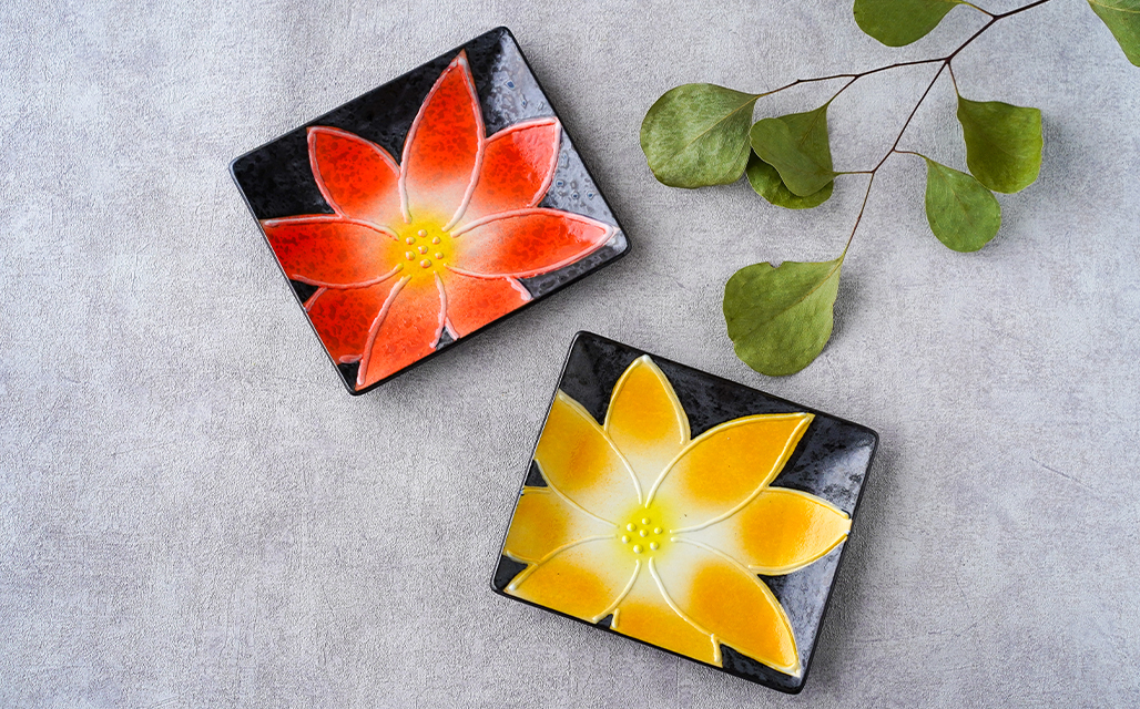 一珍花焼〆 長角銘々皿 14.3cm 有田焼 // 和食器 食器 正月 磁器 取り