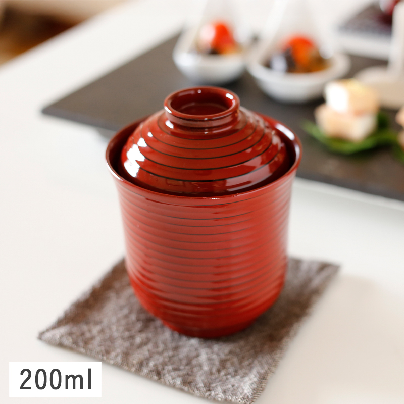 千筋 小吸物椀 蓋付き 7.5cm 根来(内朱) 漆器 和食器 汁椀 小さめ