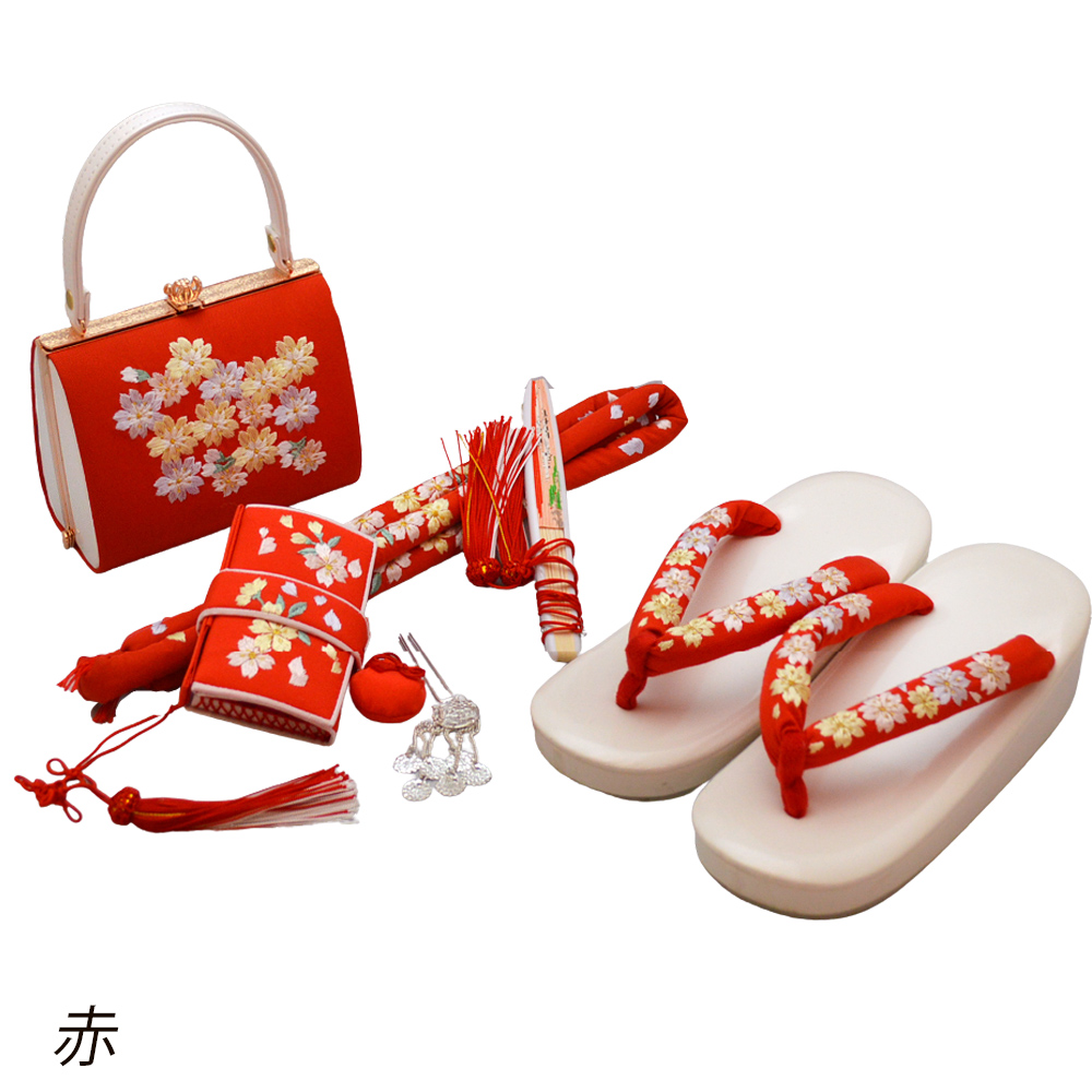 七五三 草履 バッグ はこせこ 6点 セット 正絹 刺繍 小物 7歳 七歳