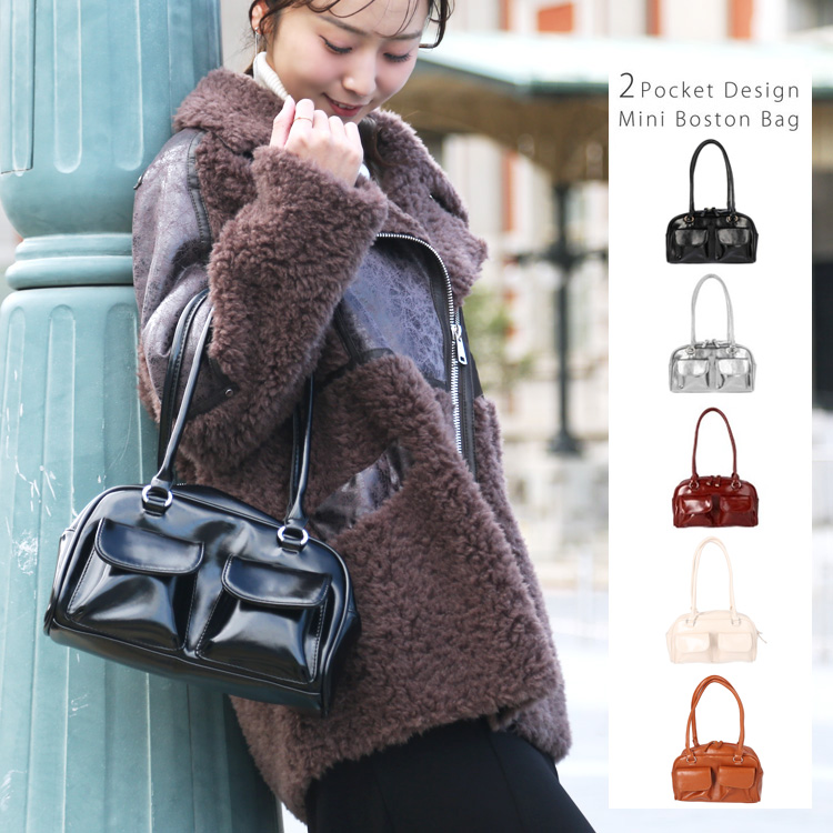 ミニバッグ 2ポケットデザイン ボストンバッグ 1108 ハンドバッグ