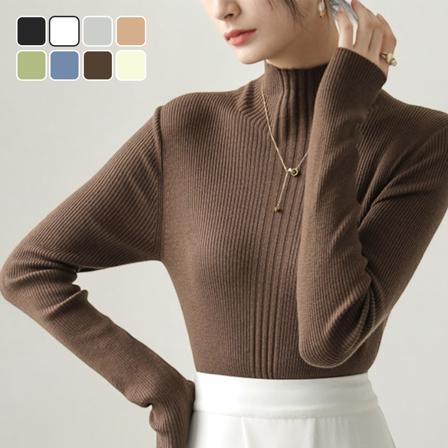 ニット トップス リブニット 長袖 レディース アイボリー フリーサイズ