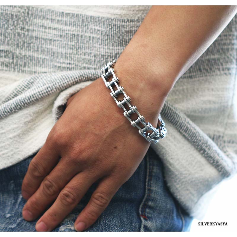 シルバー925 バイクチェーン ブレスレット オートバイ チェーン