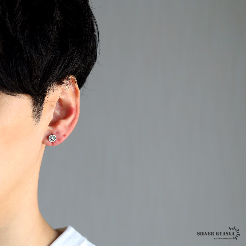 シルバー925 ピースマークピアス 平和 シンボルピアス スタッドピアス