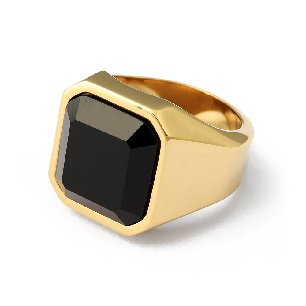STAINLESS 大粒 ブラック オニキス 印台リング 指輪 シルバー ゴールド