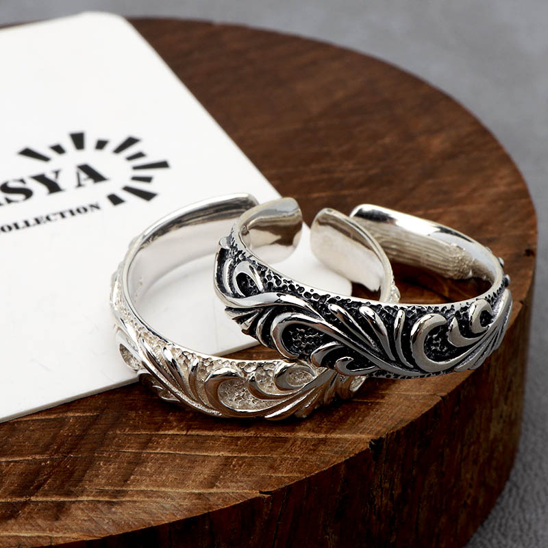 唐草リング シルバー925 メンズ 指輪 アラベスク silver white 燻し風