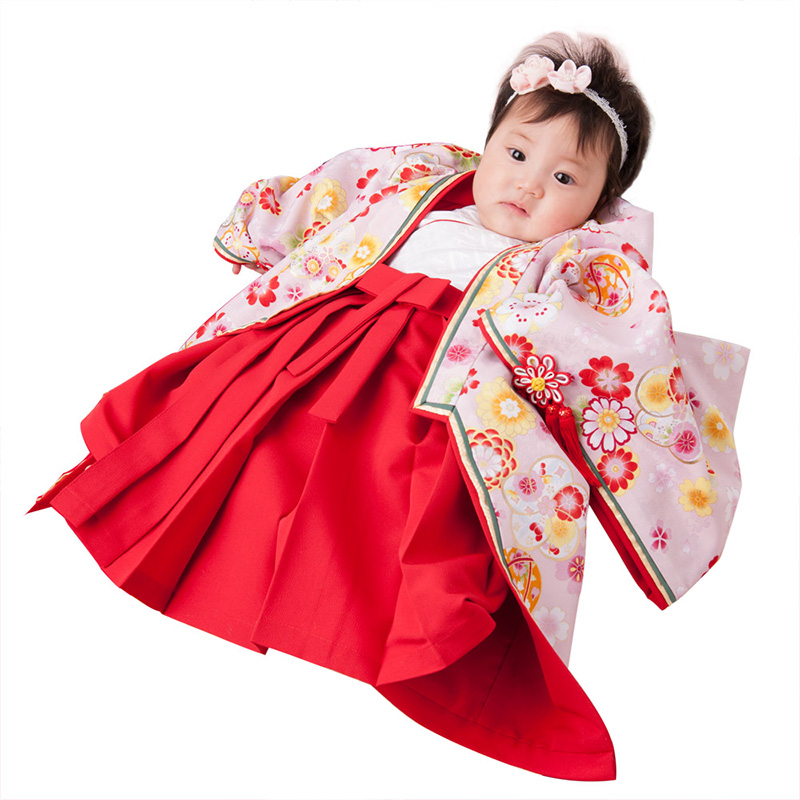 初節句 ベビー 着物 女の子 お姫さま 十二単風衣装 赤 ピンク 薄黄色