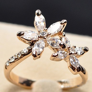 リング レディース お花 指輪 水晶 天然石 K18 18金GP 18k 花 フラワー