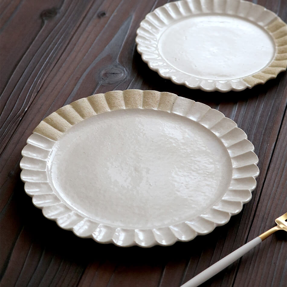 梶原慶治 輪花皿 大皿 24cm 平皿 白 ホワイト パスタ皿 カレー皿 ワン