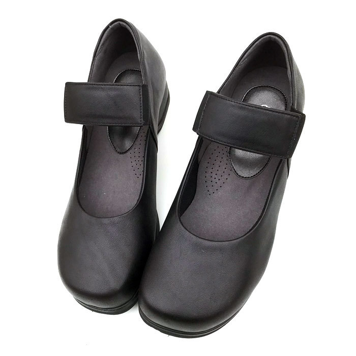 パンプス ブラック 本革 幅広 甲高 4E 外反母趾 婦人靴 履きやすい 靴