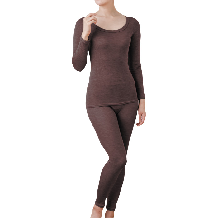 シルク100%インナー上下セット（長袖肌着＆レギンス10分丈） フライス