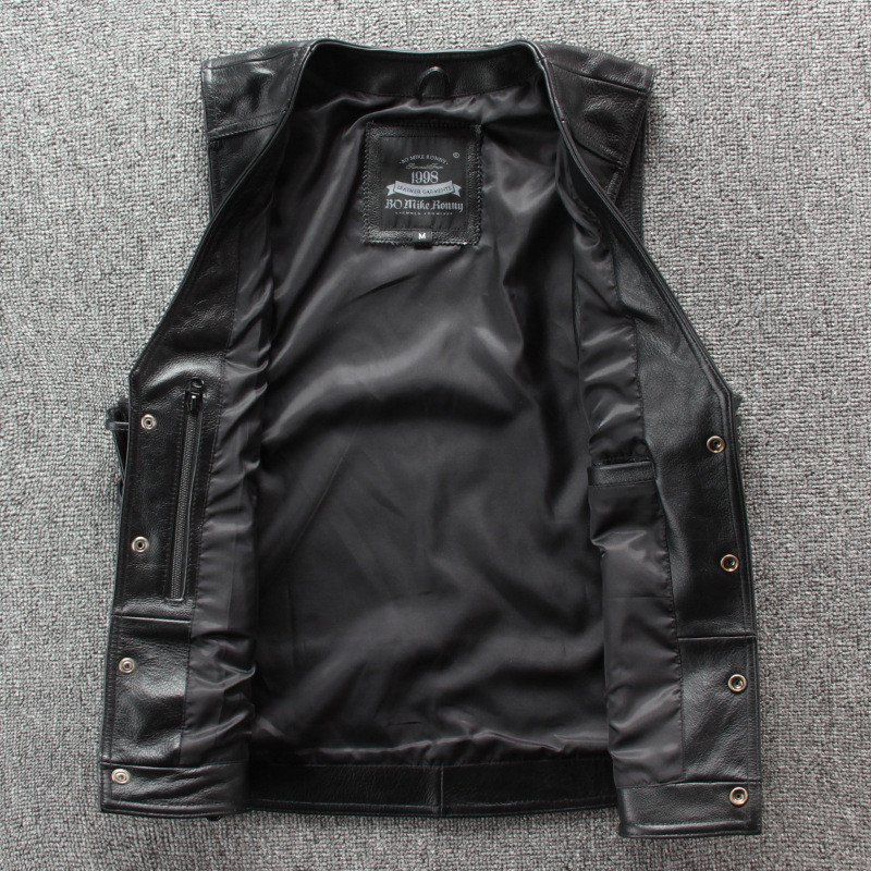 バイク用ベスト 本革 革ベスト ベスト パンク風 十字架柄 レザーベスト