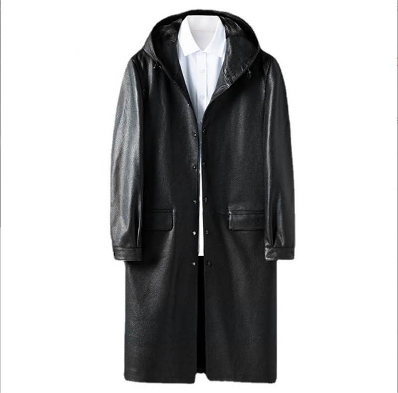 本革コート レザーコート 本革 トレンチコート 膝丈 牛革 フード付き