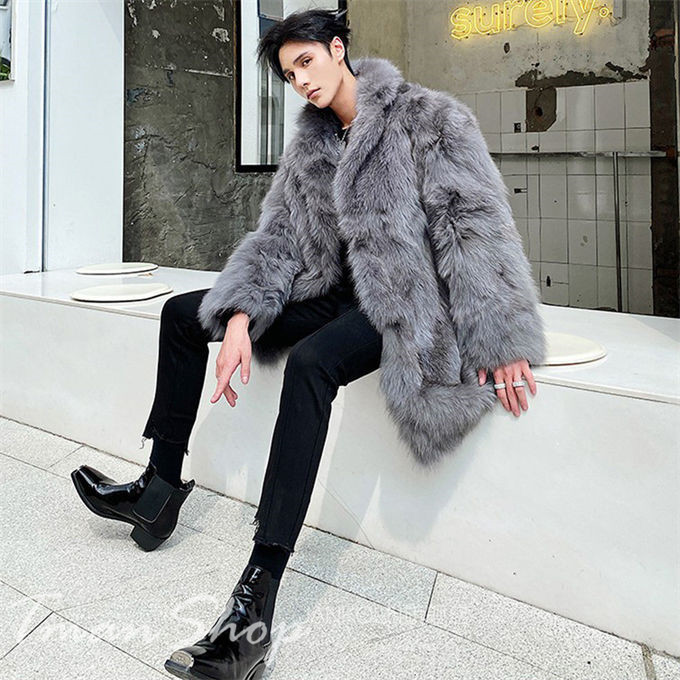 ファーコート メンズ 厚手 毛皮コート フォックス ロングコート