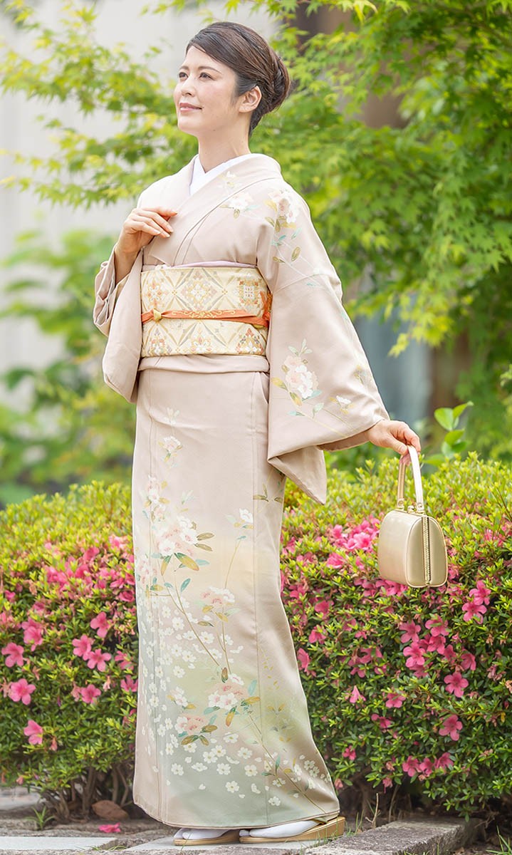 レンタル フルセット 高級正絹 訪問着 HO-MI087 桜色 夾竹桃 桜 結婚式