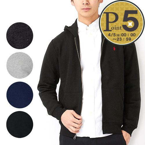 ポロラルフローレン 刺繍ロゴ ジップパーカー 素材切替デザイン 黒 L