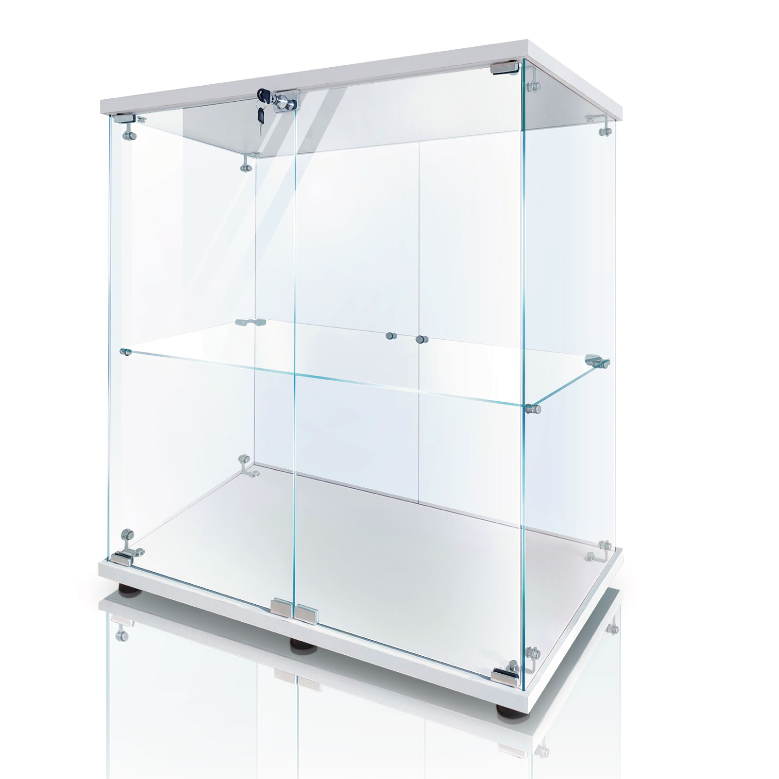 生活グッズラボ ショーケース ガラスケース 2段両扉タイプ(鍵付き) 幅