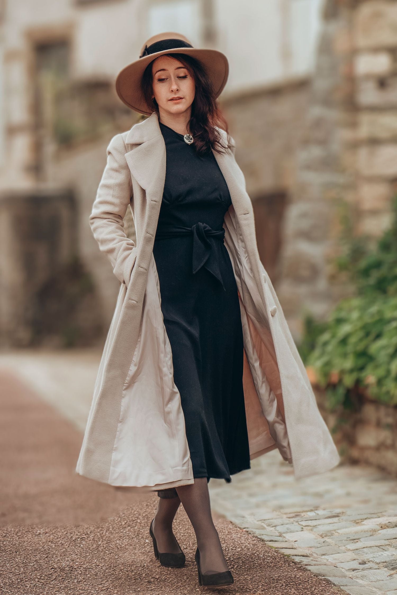 Ivory Wool Blend Coat – Timeless Winter Double Breasted Overcoat