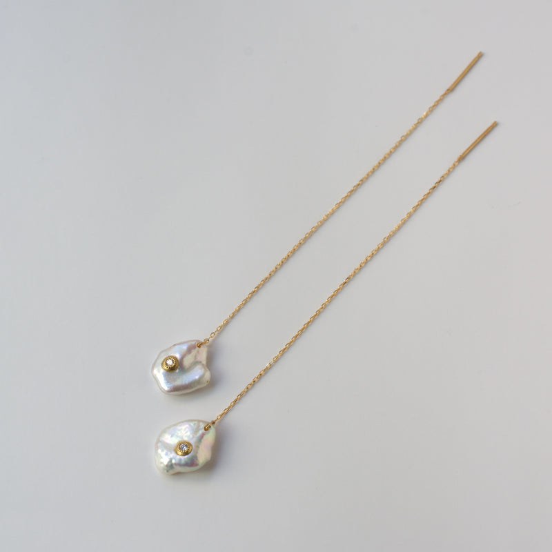 petal pearl dia chain earrings S – shinkai jewelry