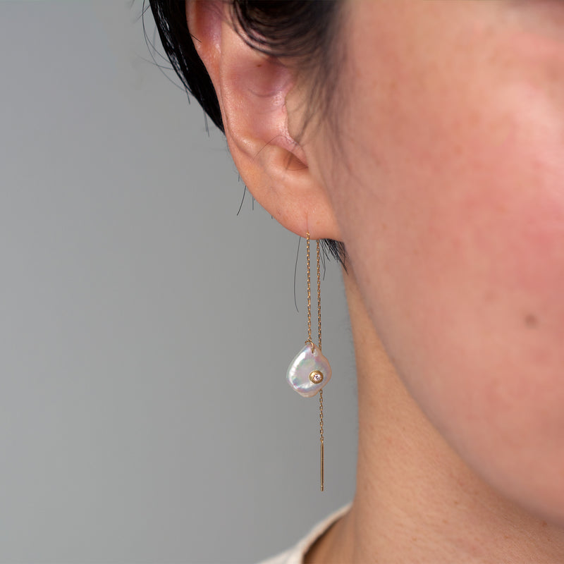 petal pearl dia chain earrings S – shinkai jewelry
