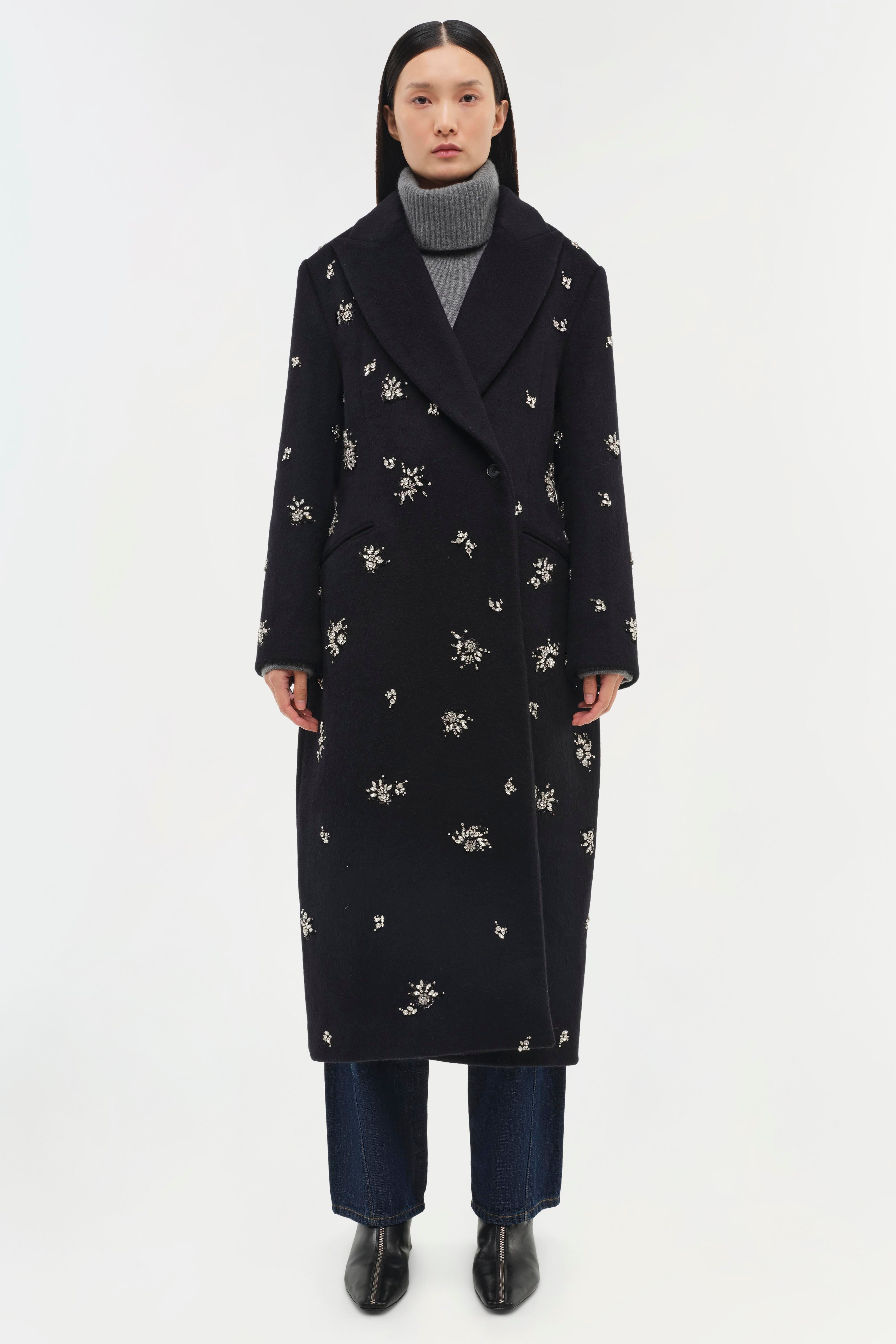 Gianni Embellished Long Coat - Black | SIMKHAI