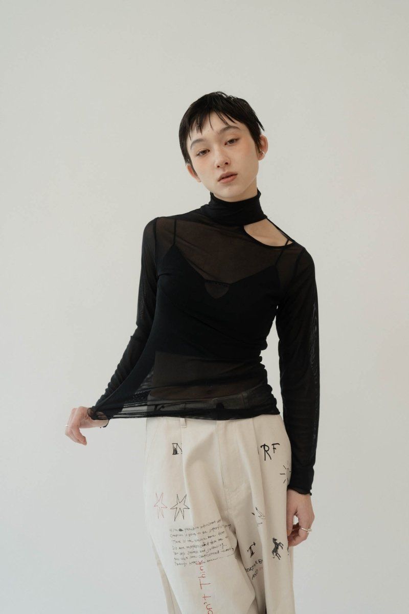 Knuth Marf - sheer logo tops / シアーロゴトップス (ブラック) | Sir