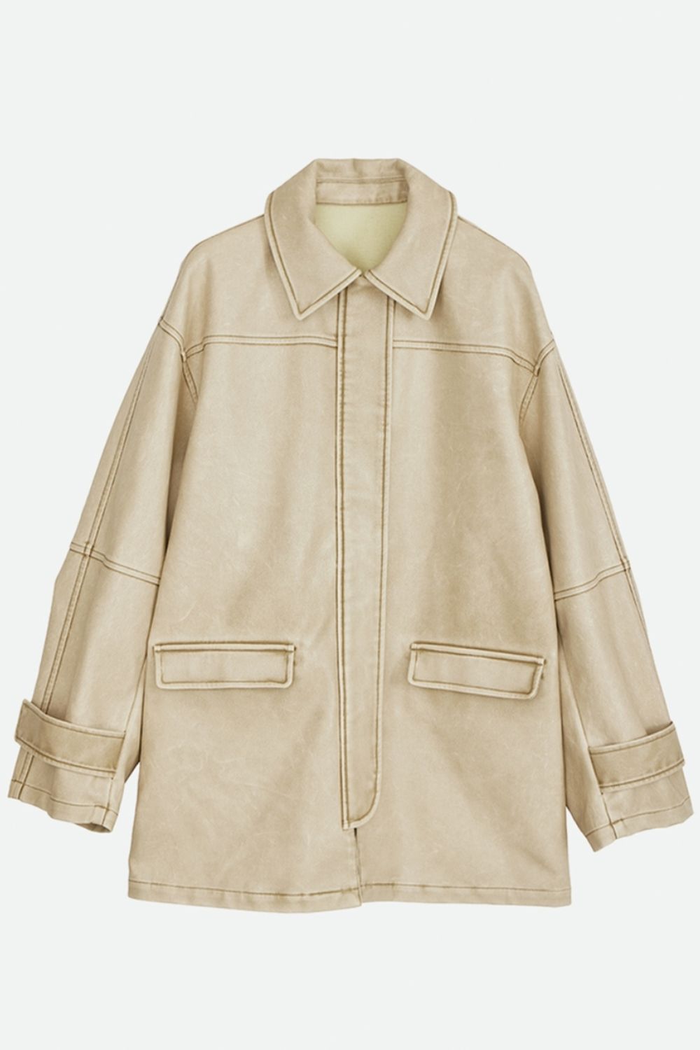 NOUNLESS - CRASH FAKE LEATHER JACKET (BEIGE) / クラッシュフェイク