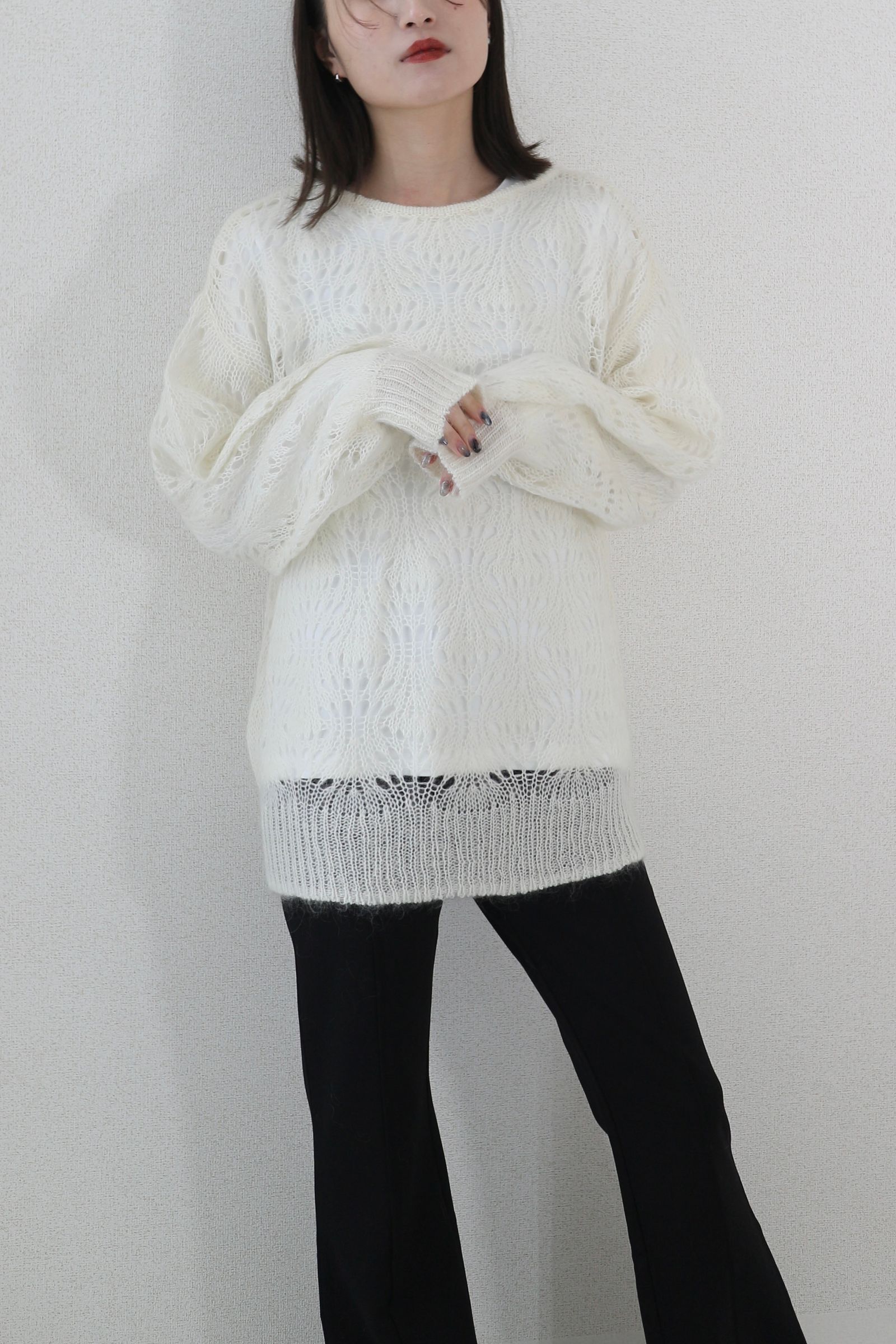 CASA FLINE - MOHAIR WOOL CROCHET KNIT PULLOVER / モヘアウール